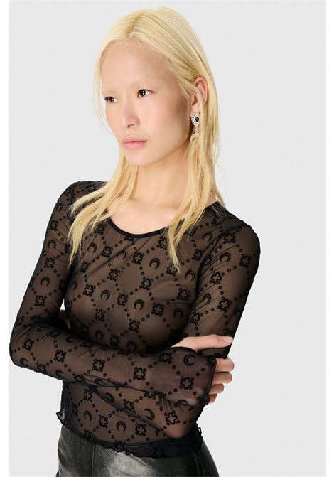 top moonogram mesh flock ls donna nero MARINE SERRE | WTS018ACJER0005BK99